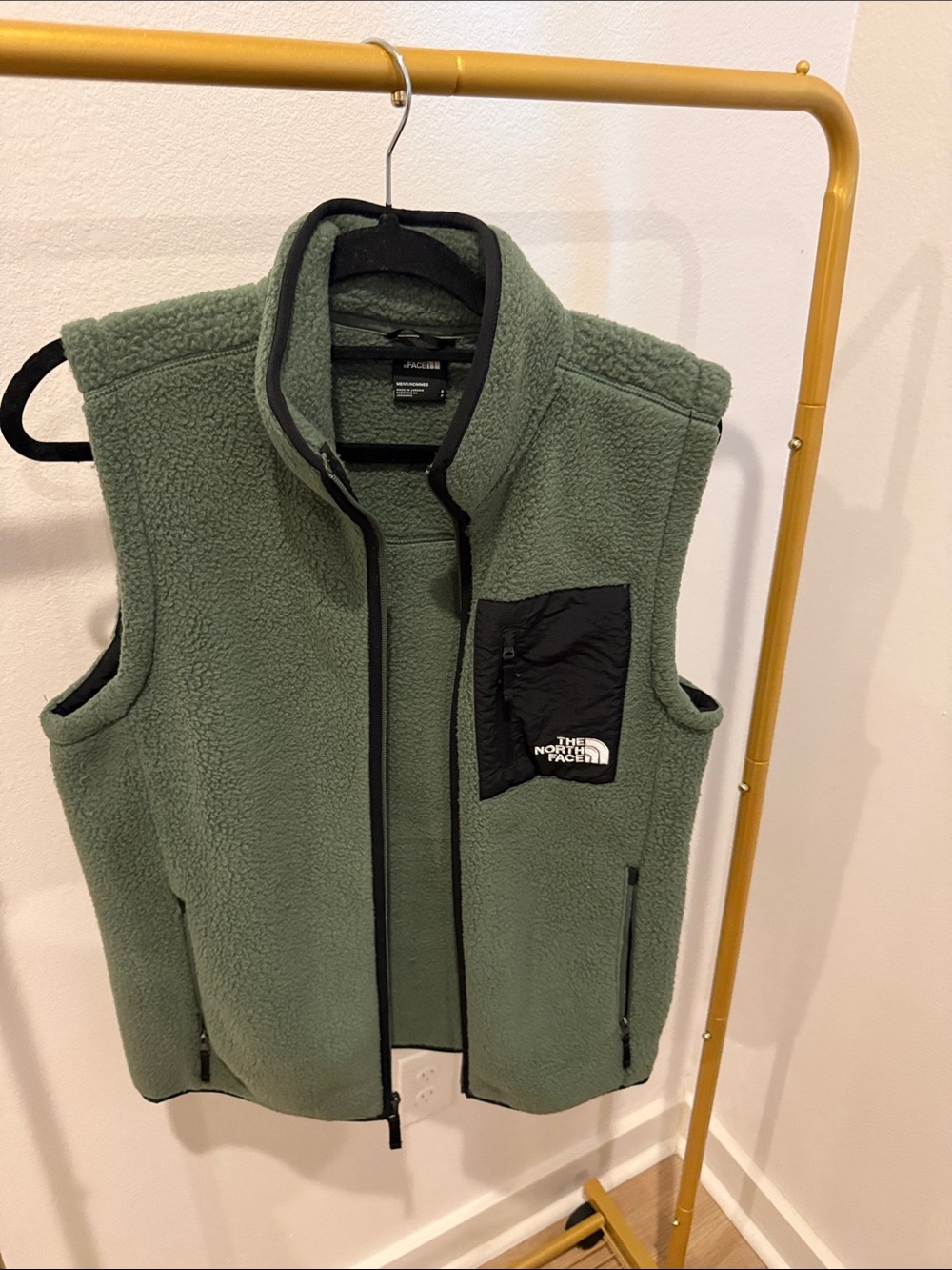 The North Face Olive Green Fleece Vest with Black Chest Pocket